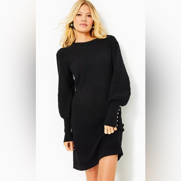 Lilly Pulitzer Black Knit Dress with Gold Button Accents - Picture 6 of 6